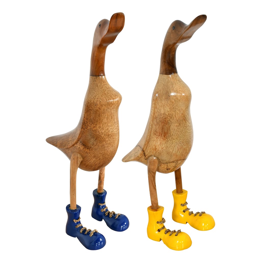 Pair Bamboo Duck Statues with Colorful Shoes