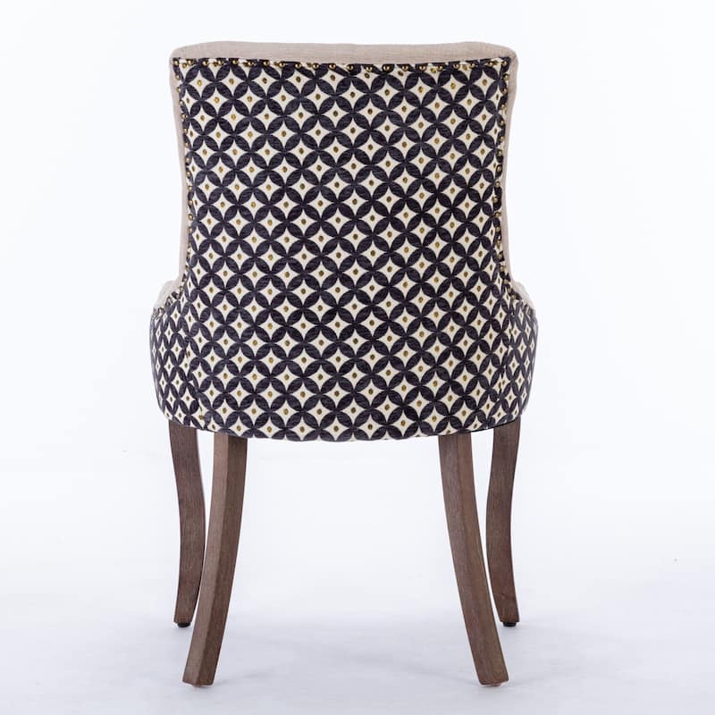 Ultra Side Dining Chair Set of 2, Thickened Fabric Kitchen Chairs, Dining Chairs with Bronze Nail Head & Solid Wood Legs