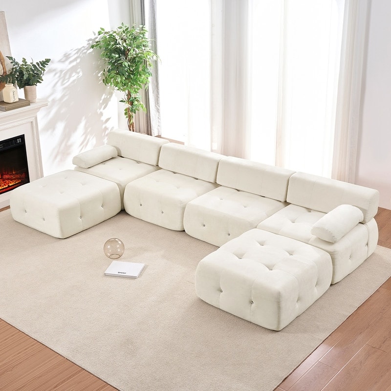 Mixoy Modular 134inch Modular Sectional Sofa with 2 Ottoman,Velvet U-Shaped Couch for Living Room - 133.9"w x 66.9"D x 24.8"H