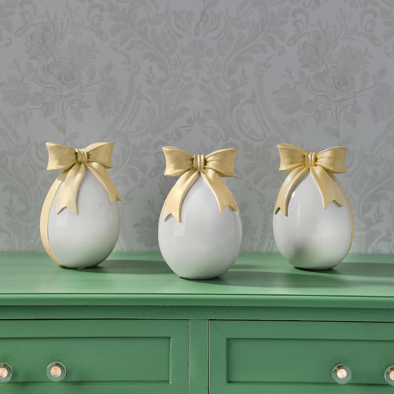 7.5" Resin Egg With Bowtie - Yellow