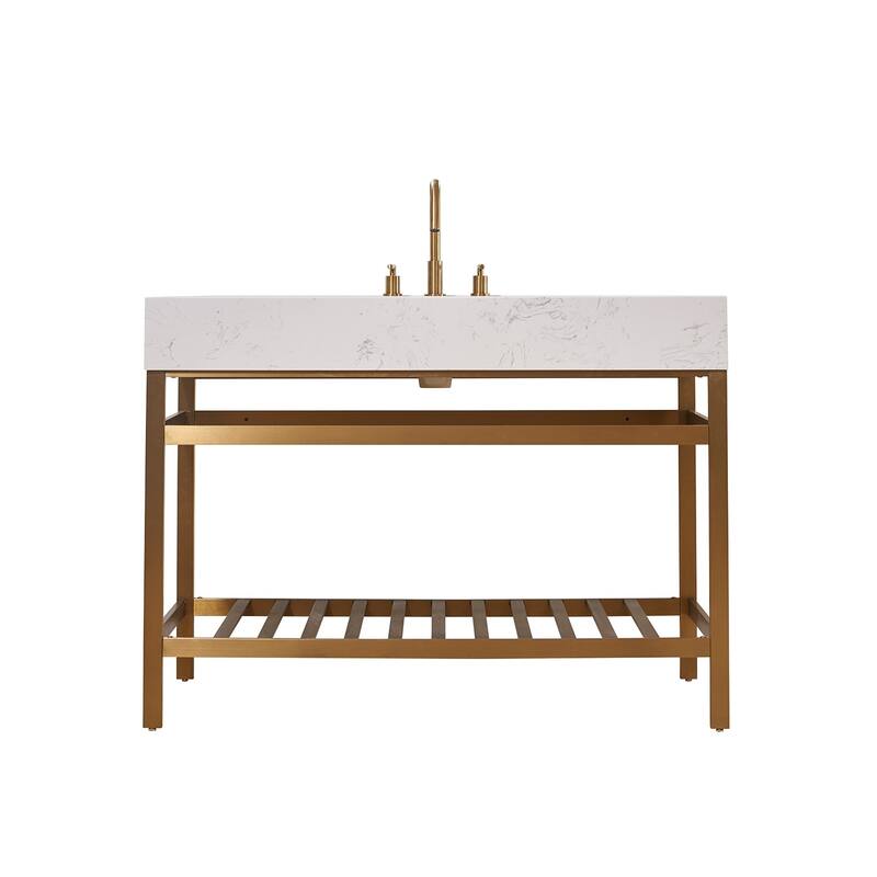 Altair Merano Stainless Steel Vanity Console with Stone Countertop, no Mirror
