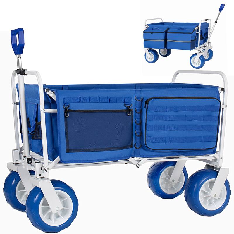 Beach Wagon Cart, 500lbs Heavy Duty Collapsible Folding Wagon, Oversized 150L, 9" PVC All-Terrain Wheels, Adjustable Handle