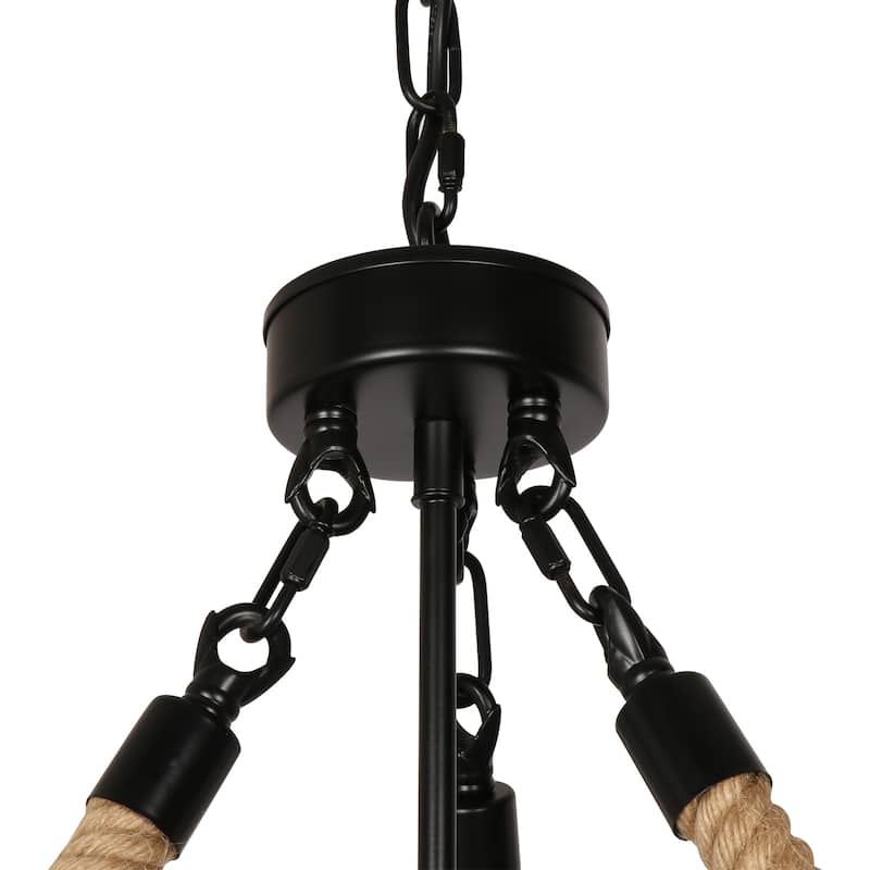 Anmytek Modern Farmhouse 5-Light Wood Chandeliers Drum Pendant Lights for Dining Room - 17.71" D x 18.7" H