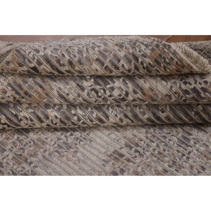 Beige Modern Area Rug Hand-Knotted Abstract Wool Carpet - 6'6"x 9'9"