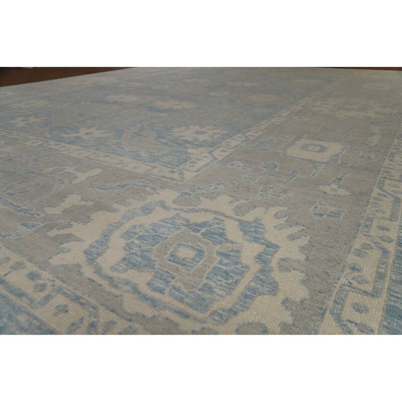 Hand Knotted Oriental 100% Wool Carpet Transitional All-Over Navy Blue & Blues Oushak Area Rug - 17' 7'' X 13' 6''