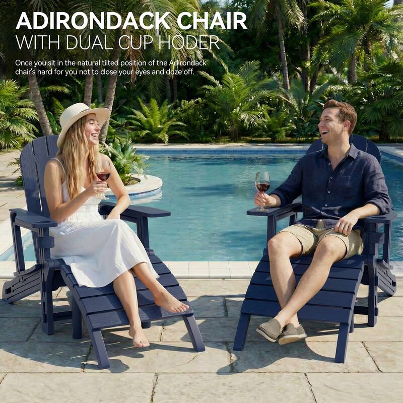 Outdoor All Weather Adirondack Chairs with Movable Footrests, Set of 5/3.