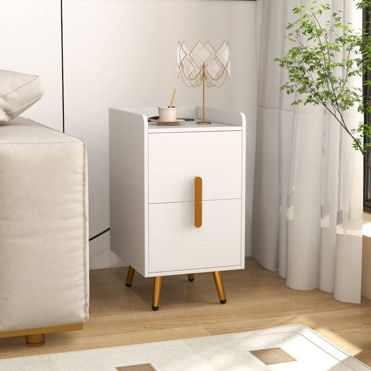 Bedside Table with Storage Drawers and USB Charging Station