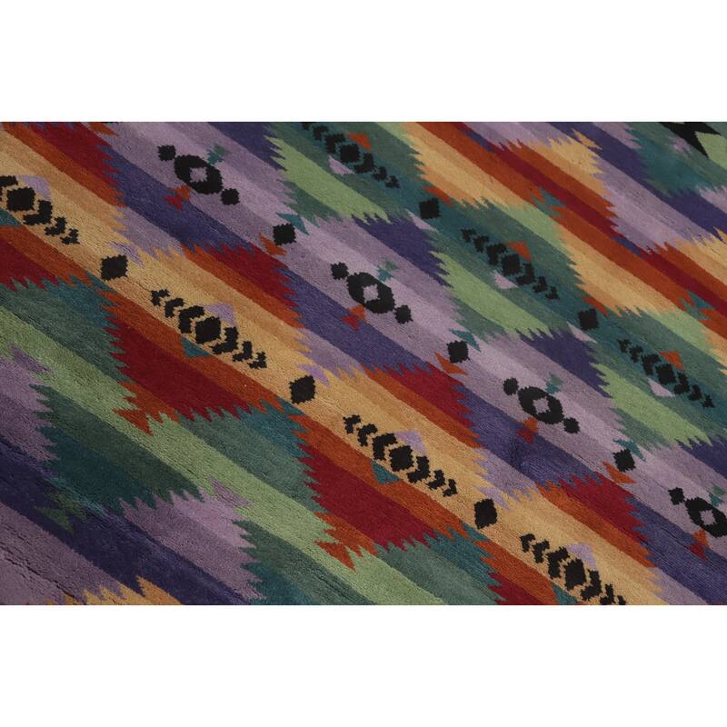 Hand-knotted Tribal Wool Multi-Colored Geometric Oriental Area Rug - 8' 10'' X 6' 1''