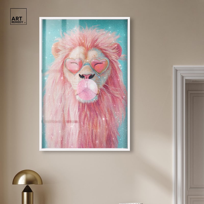 Pastel Lion Bubblegum Shadowbox by Art Remedy