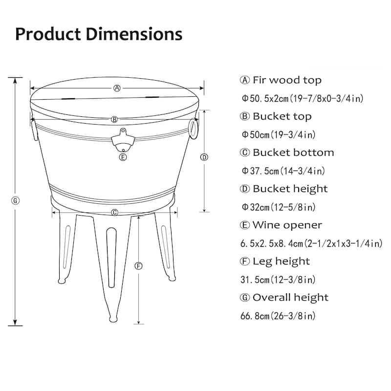 Glitzhome 26"H Rust-Resistant Metal Beverage Cooler Tub Ice Bucket - 2' x 2.6'