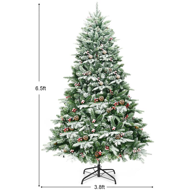 Costway 6.5Ft Pre-lit Snow Flocked Hinged Artificial Christmas Spruce - 6.5 FT