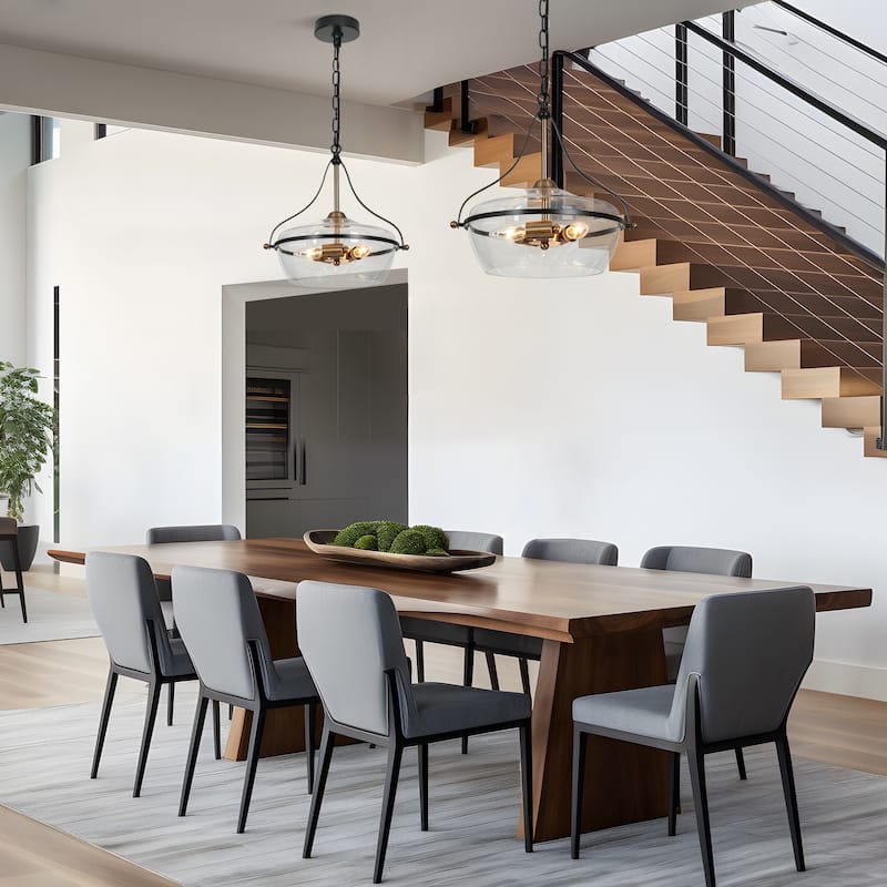 Zelena Modern Farmhouse Black Gold Chandelier 3-Light Glass Pendant Light for Kitchen Island Dining Room