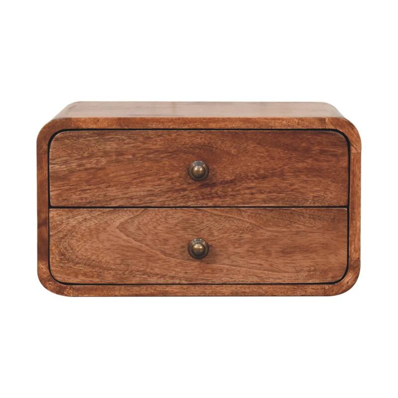 HomeRoots 18" Brown Solid Wood Two Drawer Floating Nightstand