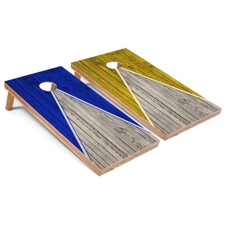 Solid Wood Cornhole Boards - Royal and Yellow Triangle Design