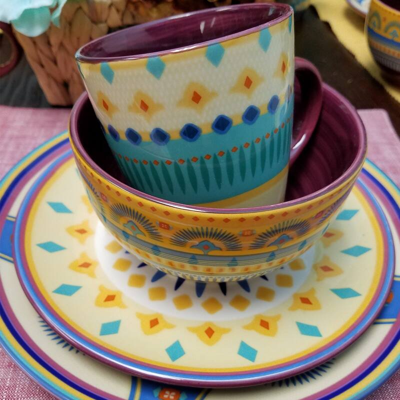 16 Piece Service for 4 Sunburst Stoneware Dinnerware Set