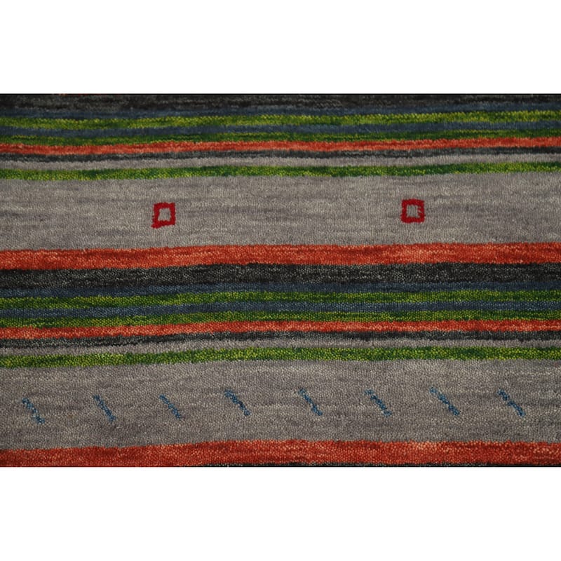 Striped Gabbeh Indian Area Rug Handmade Wool Carpet - 5'4" x 9'8"