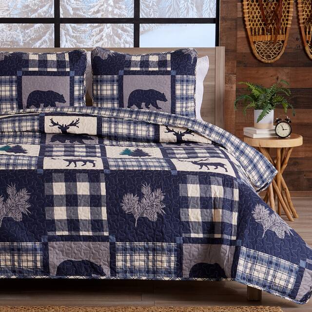 Great Bay Home Rustic Lodge All-Season Quilt Set - Navy / Grey - Twin