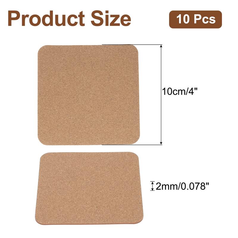 10pcs Cork Plant Coasters, 4 Inch Square Cork Plant Mats - Brown