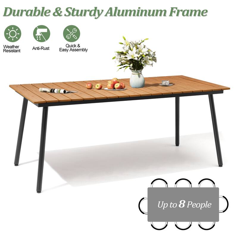 Outdoor Patio Rectangular Aluminum Dining Table Set with Umbrella Hole with Rattan Chair