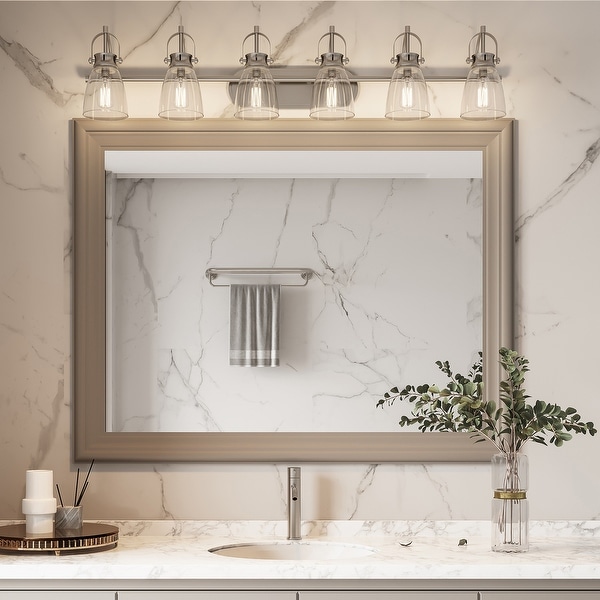 Acroma 6 light Modern Industrial Nickel Bathroom Vanity Lights 51 On Sale Bed Bath Beyond 36369403