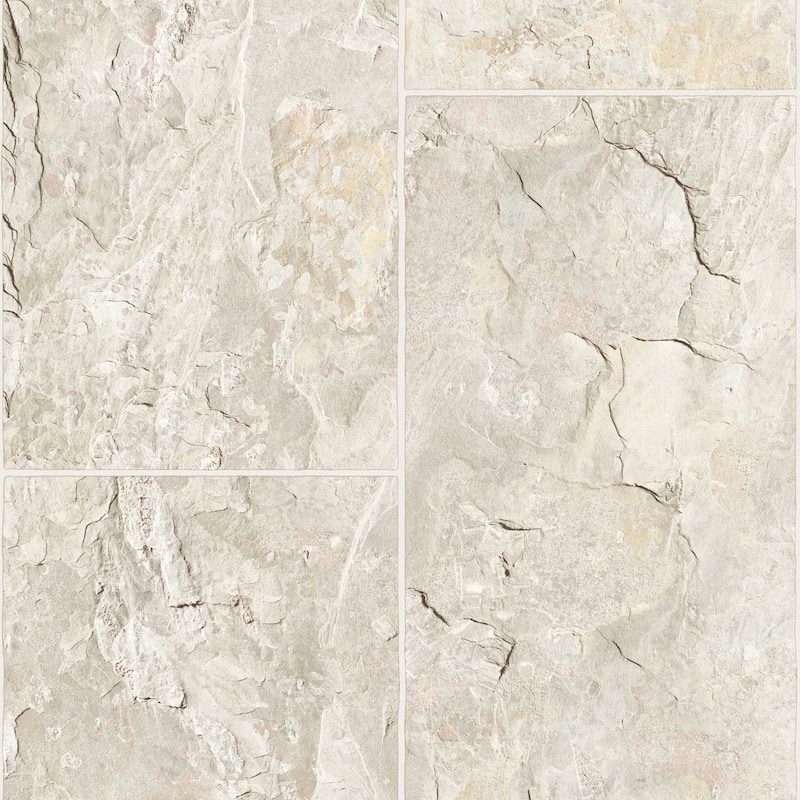 Galerie Wallcoverings Bricks and More Collection Stone Tile Matte Finish Vinyl on Non-woven Wallpaper Roll - 33-feet long x 21-inches wide - Cream