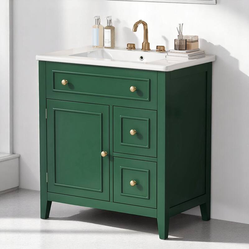 30" Modern Bathroom Vanity with Sink Top, Cabinet with Raised Panel Design and Dual Drawers, Painted Finish - Green