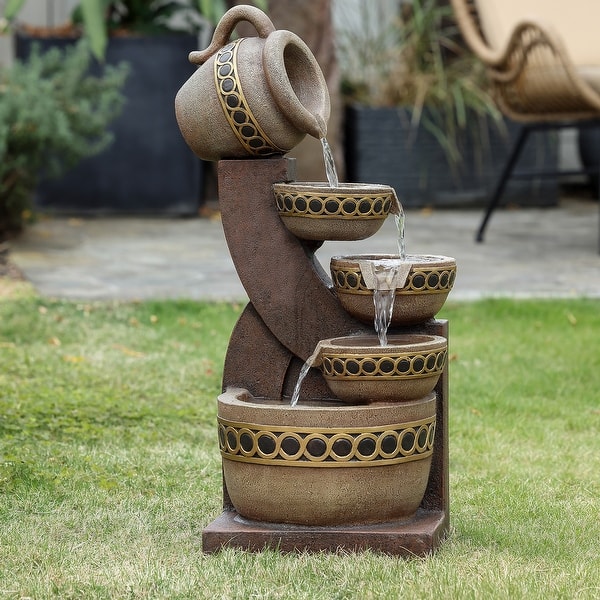 slide 2 of 10, Brown Resin Cascading Pitchers Outdoor Fountain