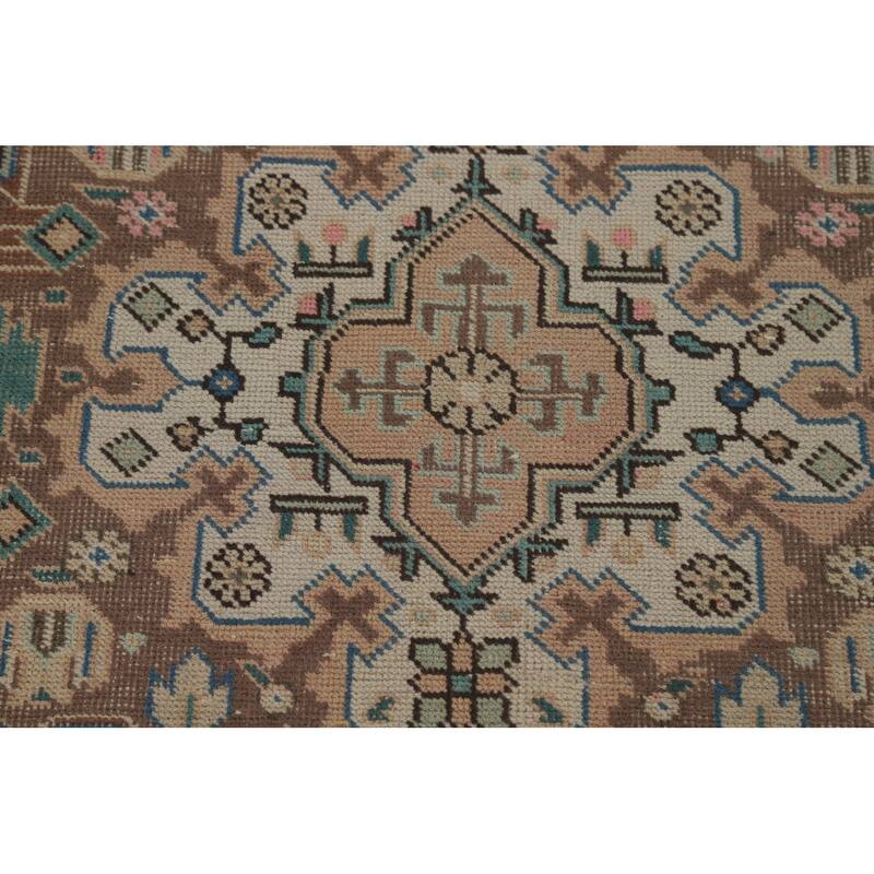 Geometric Peach Tabriz Persian Vintage Rug Hand-Knotted Wool Carpet - 8'1"x 11'3"
