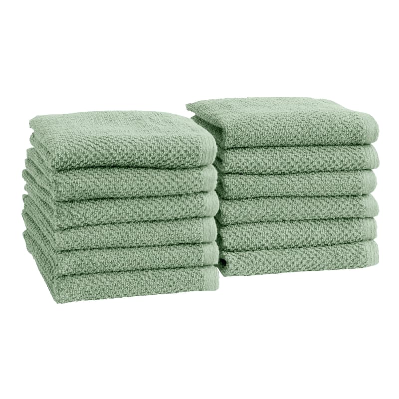 100% Cotton Acacia Collection Ultra Absorbant Popcorn Bath Towels - Washcloths (12-Pack) - Mineral Blue