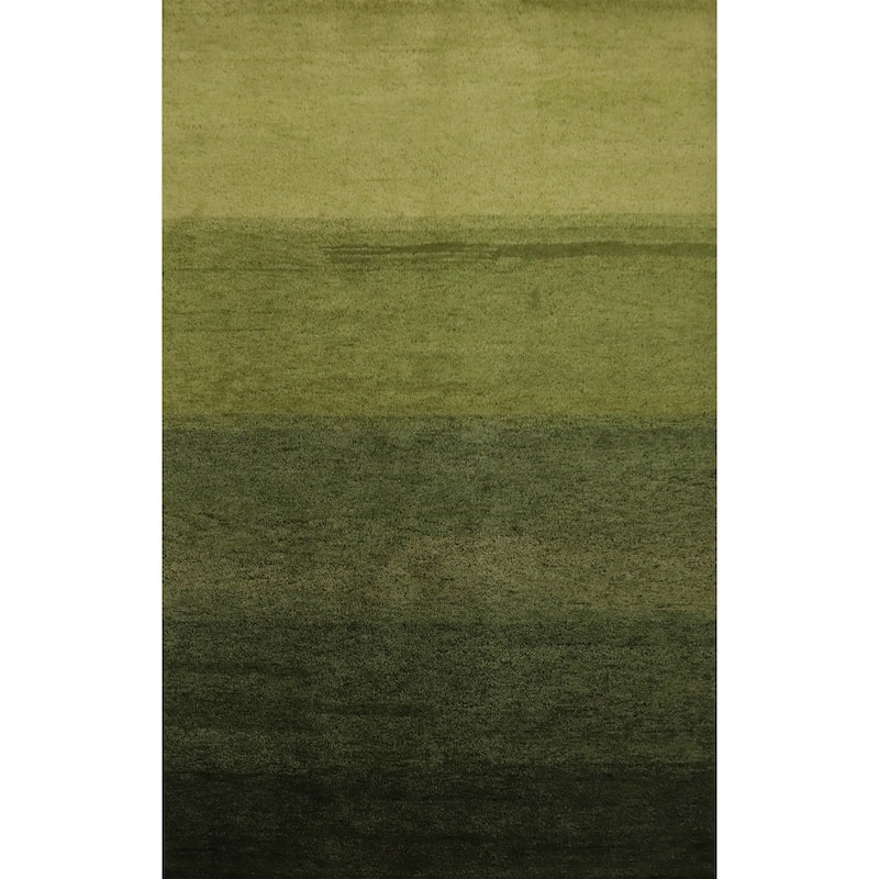 Hand Knotted Oriental 100% Wool Carpet Modern Stripe Green Gabbeh Area Rug - 6' 6'' X 4' 10''