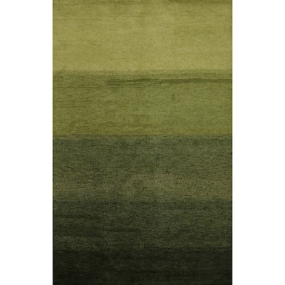Hand Knotted Oriental 100% Wool Carpet Modern Stripe Green Gabbeh Area Rug - 6' 6'' X 4' 10''