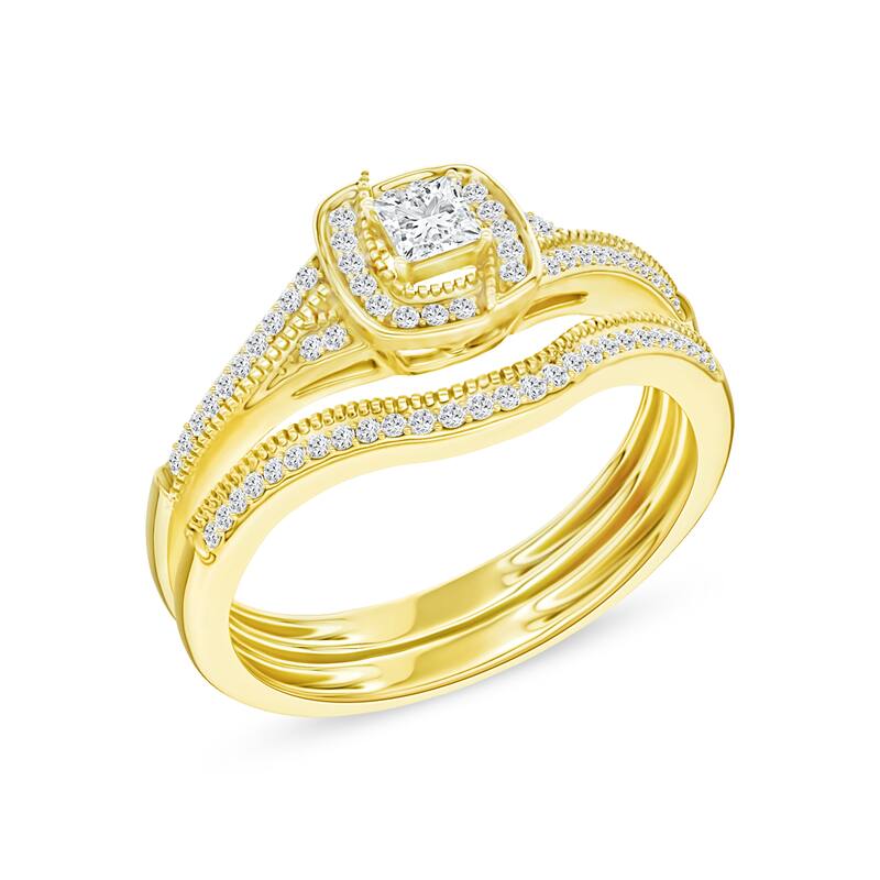 1/3ct TDW Diamond Halo Bridal Set in 10K Gold for Women