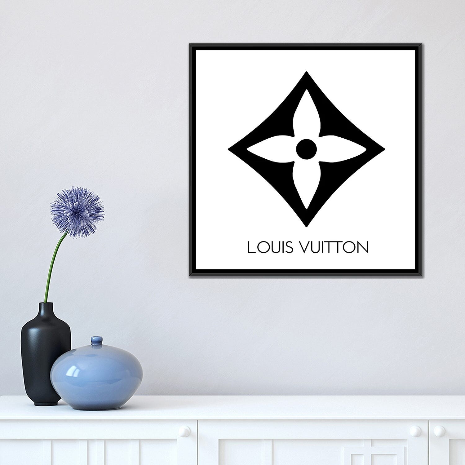 Art Mirano Paintings Canvas Art Prints - Louis Vuitton Symbol Light White ( Fashion > Fashion Brands > Louis Vuitton art) - 18x18 in