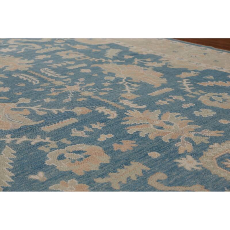 Hand Knotted Oriental 100% Wool Carpet Transitional All-Over Navy Blue & Blues Oushak Area Rug - 12' 0'' X 8' 9''