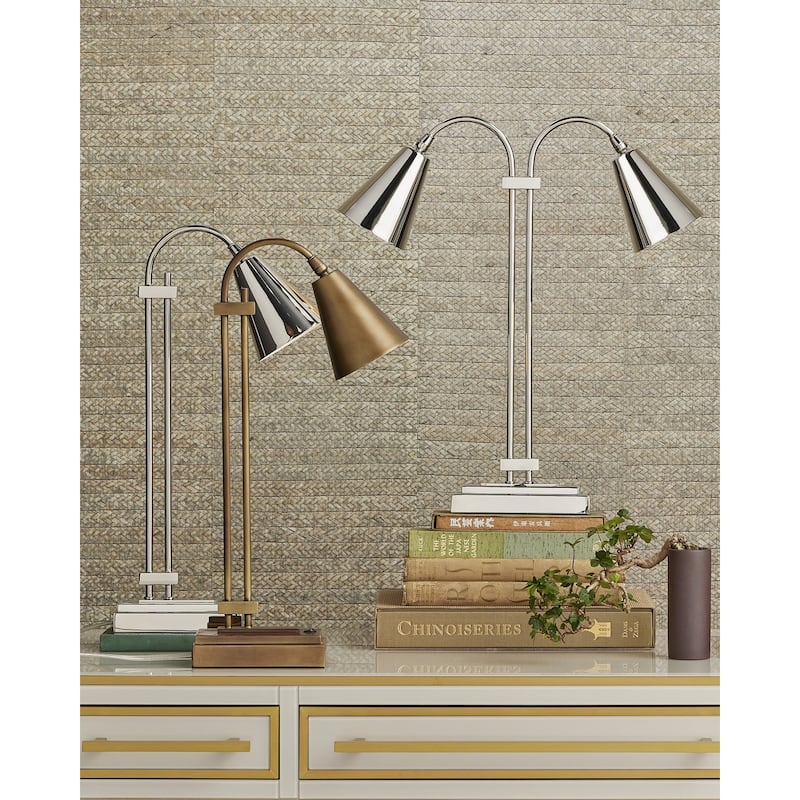 Currey & Company Symmetry Brass Desk Lamp - 20.5"h x 4"w x 10.5"d - 20.5"h x 4"w x 10.5"d