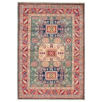 ECARPETGALLERY Hand-knotted Uzbek Ghazni Teal Wool Rug - 4'1 x 5'11