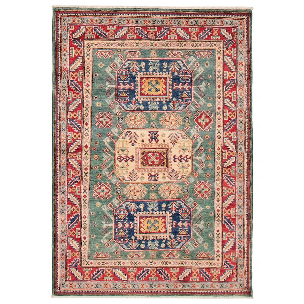 ECARPETGALLERY Hand-knotted Uzbek Ghazni Teal Wool Rug - 4'1 x 5'11