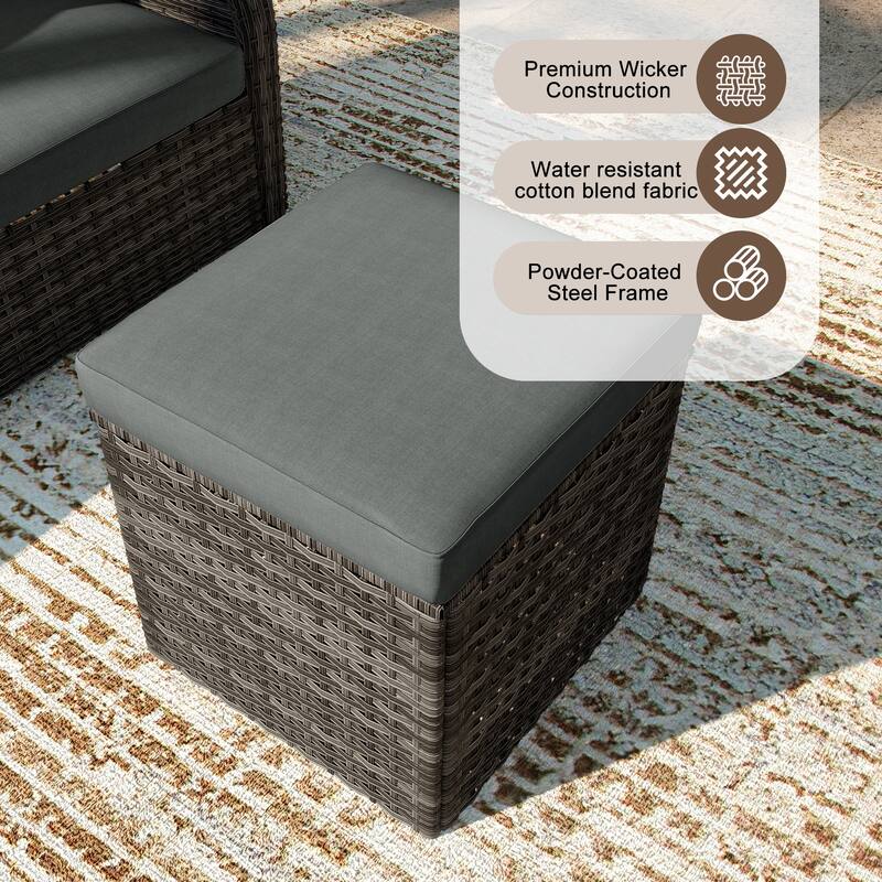 Outdoor Wicker Square Storage Ottoman with Plush Cushion