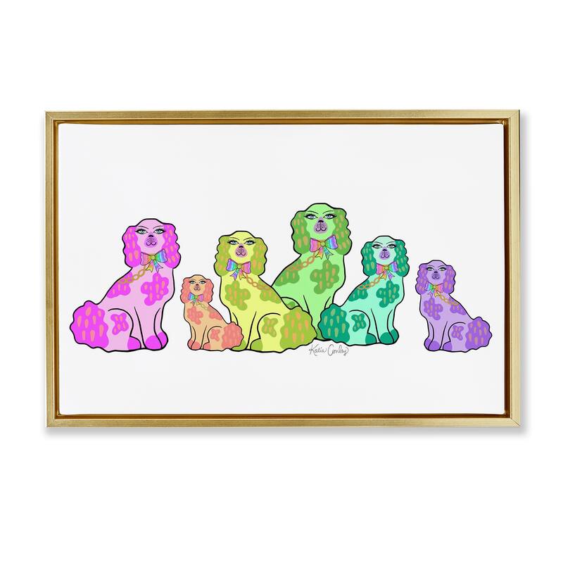 Stupell Colorful Posh Pooches Framed Floater Canvas Wall Art Design By Katie Conley - 25 x 17 - Gold