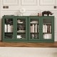 preview thumbnail 52 of 75, 100% Solid Wood Sideboard with Glass or Solid Wood Doors by Palace Imports - 64" x 35.75" Green - Glass