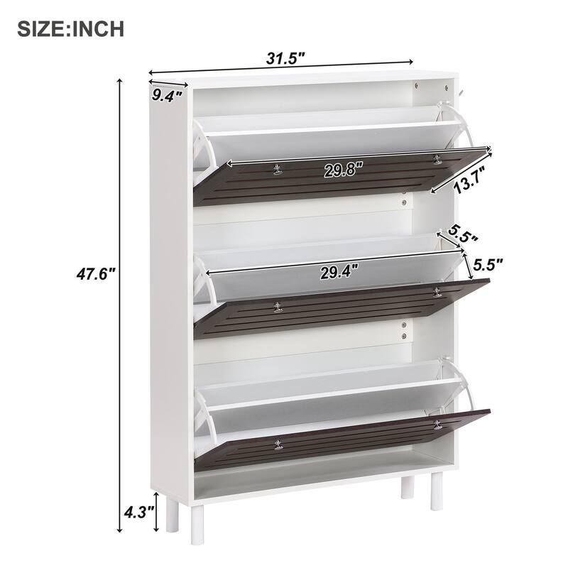 Shoe Rack with Adjustable Panel and 3 Flip Drawers