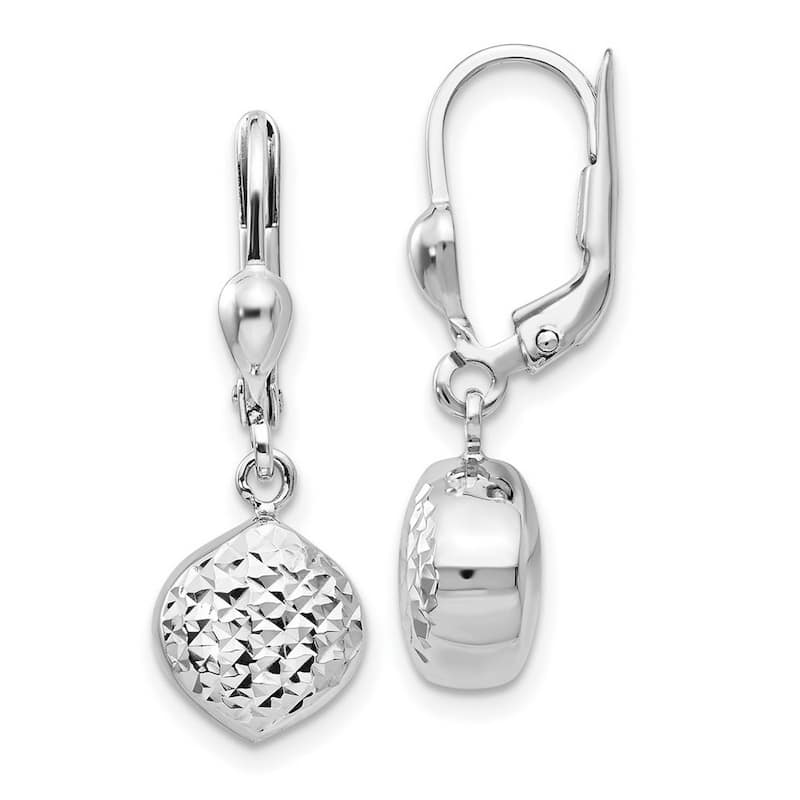 Curata 14k White Gold Diamond-cut Square Dangle Leverback Earrings (9mm x 27mm)