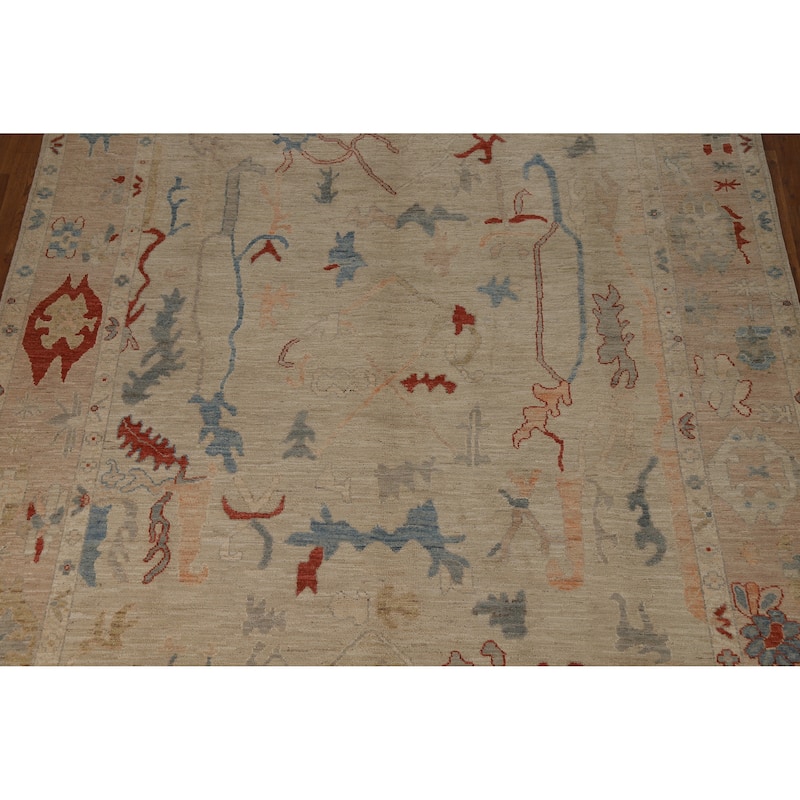 Transitional Vegetable Dye Oushak Turkish Rug Handmade Wool Carpet - 7'11"x 10'2"