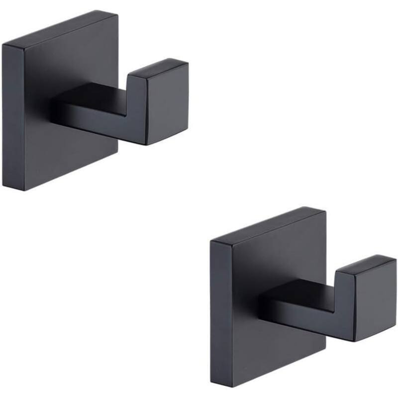 2 Pack Stainless Steel Wall Mounted Towel, Robe, Coat Hooks, Heavy Duty Wall Hooks for Bathroom and Kitchen. - Black