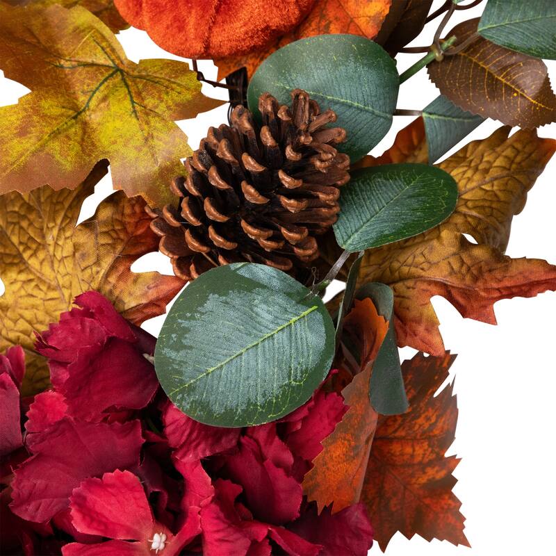 Orange Burgundy Fall Harvest Artificial Floral Pinecone Wreath, 22"