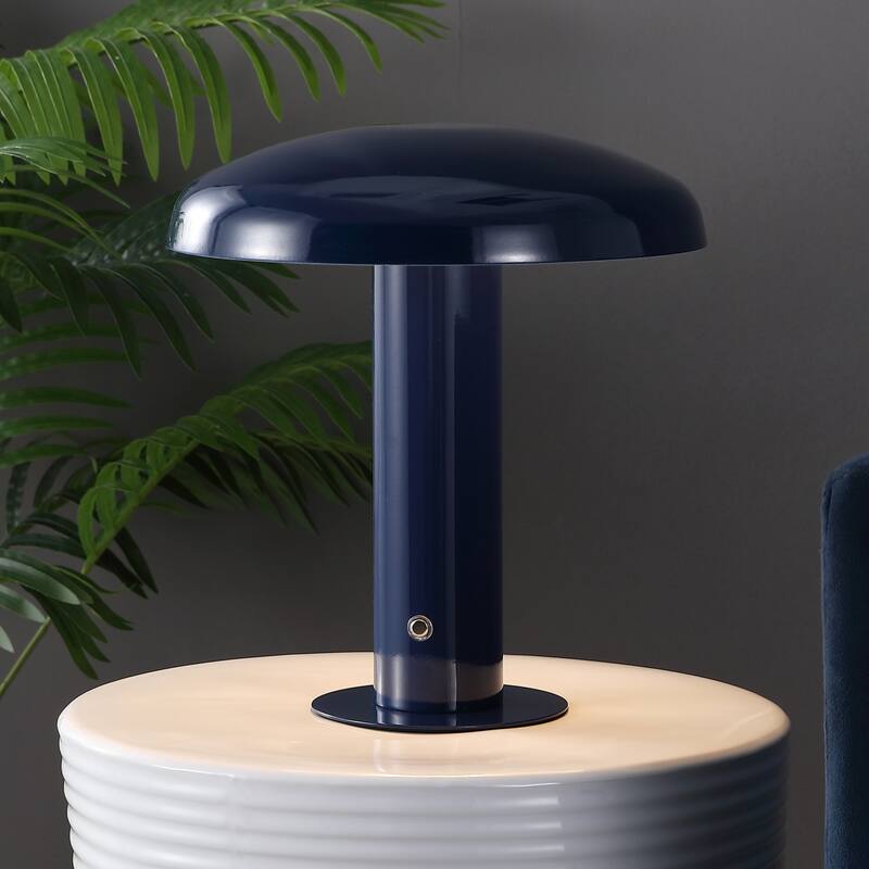 Boletus 11" Contemporary Bohemian Rechargeable/Cordless Iron Integrated LED Mushroom Table Lamp, by JONATHAN Y
