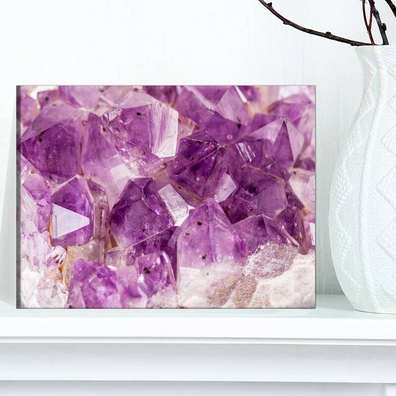Designart "Purple Amethyst Macro" Abstract Canvas Wall Art Print - 12 in. wide x 8 in. high - 1 Panel