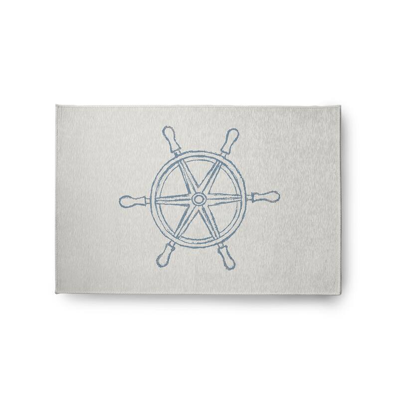 Large Ship Wheel Nautical Chenille Rug - Dusty Smoke - 2' x 3'