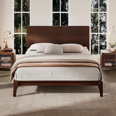 Mid-Century Modern King Size 12 Inch Bamboo Wood Platform Bed with Wood Slat Metal Support, No Box Spring Needed