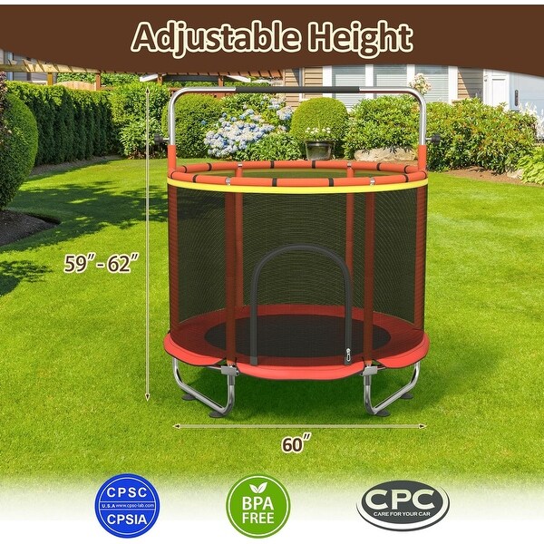 Toddler Trampoline with 8-in-1 Play Modes, Safety Enclosure - On